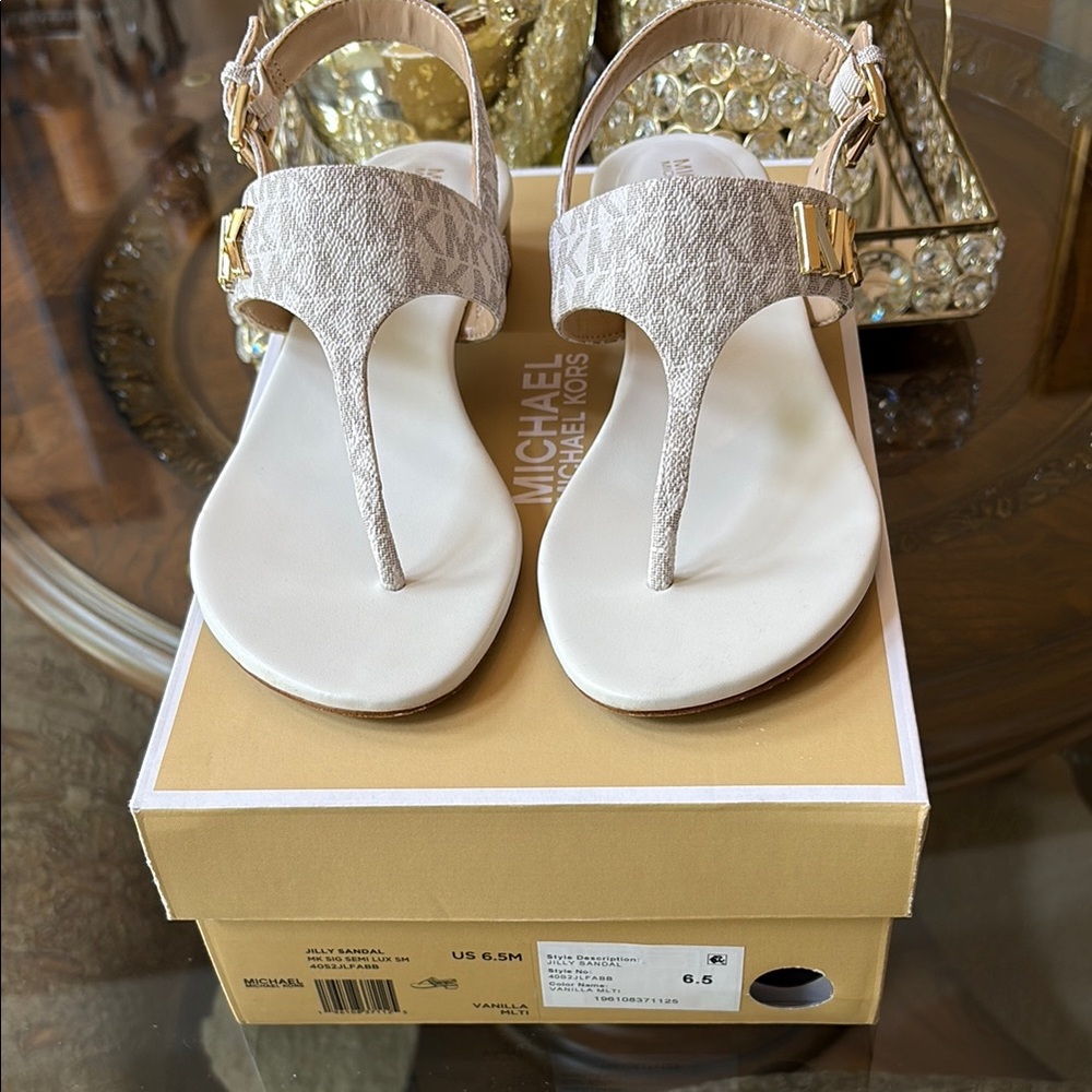 Michael Kors Cream Sandals with T-Strap Design
